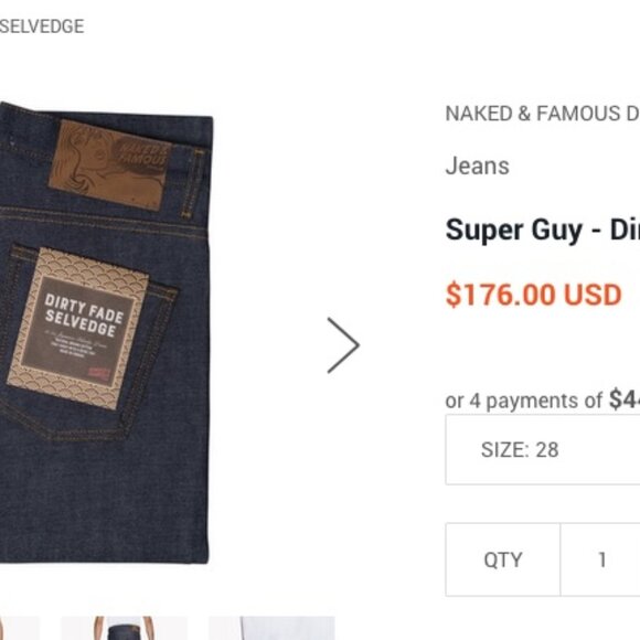 Naked & Famous Dirty Fade Selvedge - NWOT size 32 fits like 33